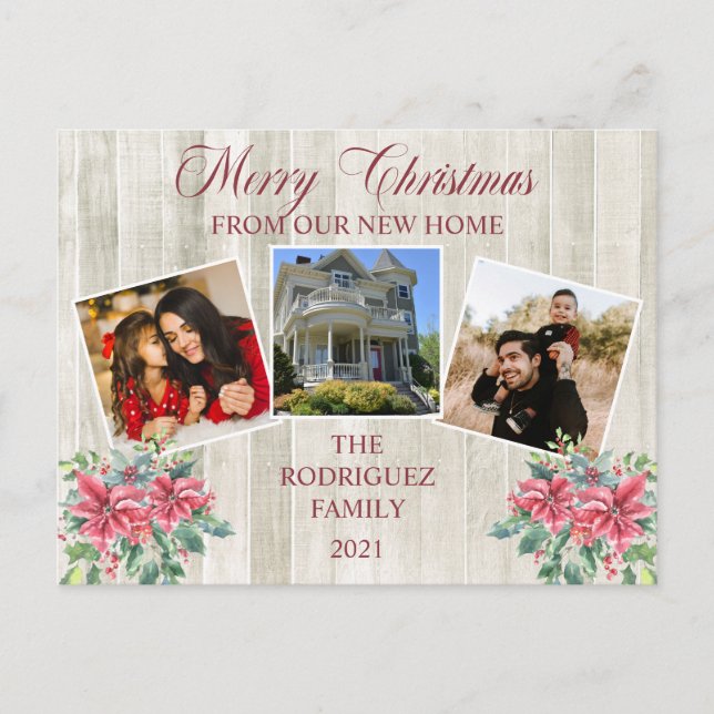 Rustic Woodsy Merry Christmas - New Home Photo Ann Holiday Postcard (Front)