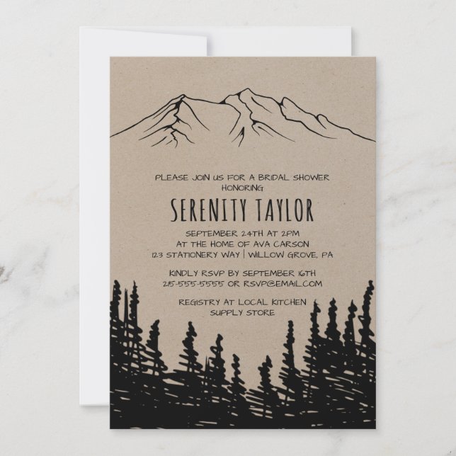 Rustic Woodsy Mountain Bridal Shower Invitation (Front)