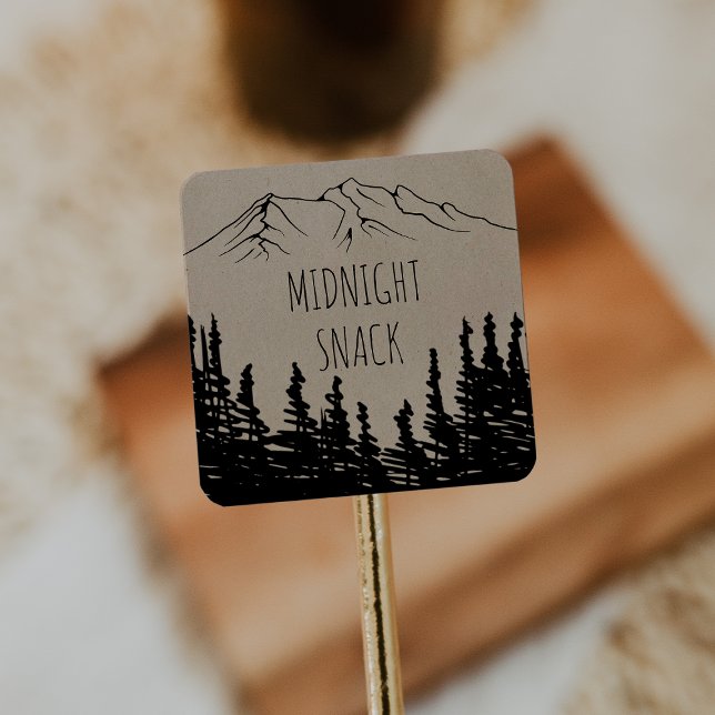 Rustic Woodsy Mountain Midnight Snack Favour Square Sticker (Creator Uploaded)