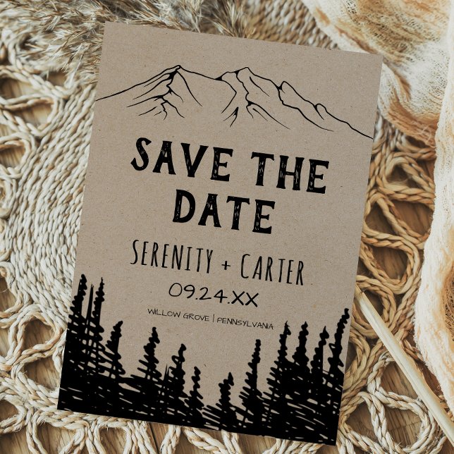 Rustic Woodsy Mountain Save the Date Card (Creator Uploaded)