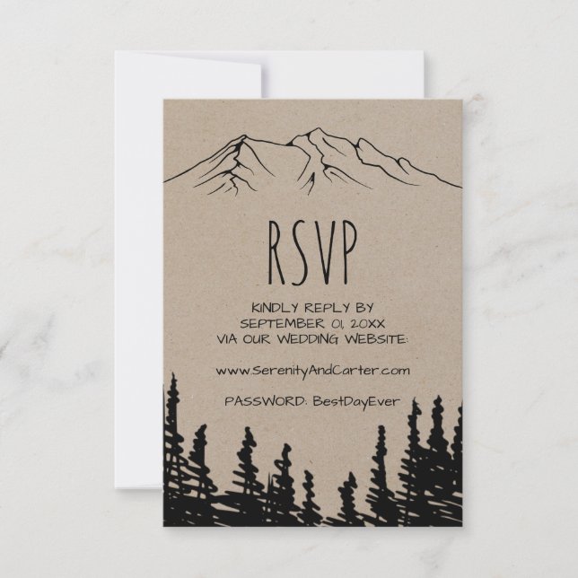 Rustic Woodsy Mountain Wedding Website RSVP Card (Front)