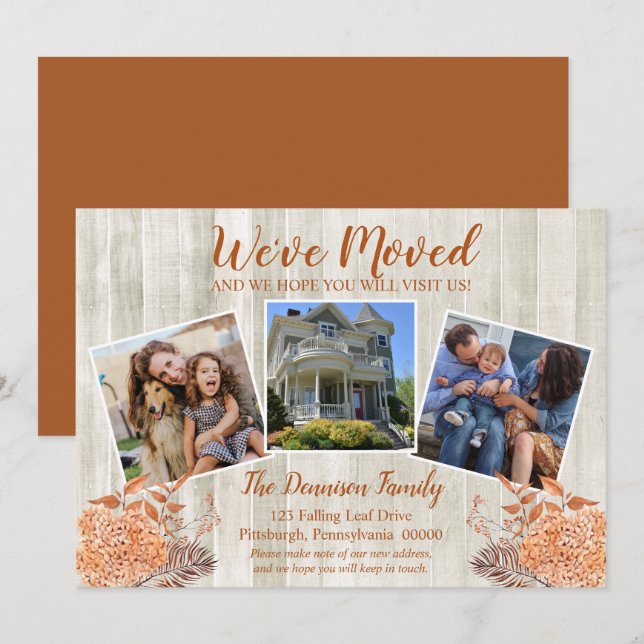 Rustic Woodsy Terracotta We've Moved Moving Photo Announcement (Front/Back)