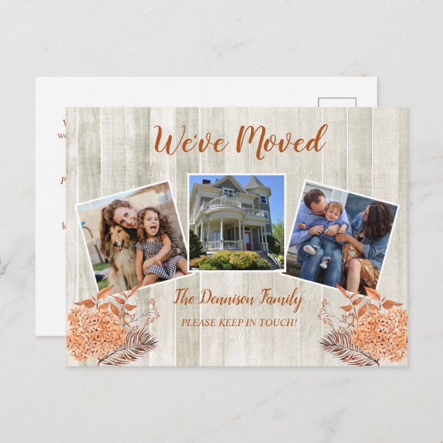 Rustic Woodsy Terracotta We've Moved Moving Photo Announcement Postcard (Front/Back)