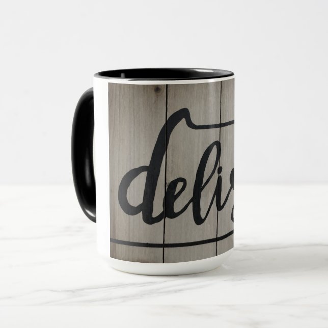 Rustic Woodtone DELISH Word Art Mug (Front Left)