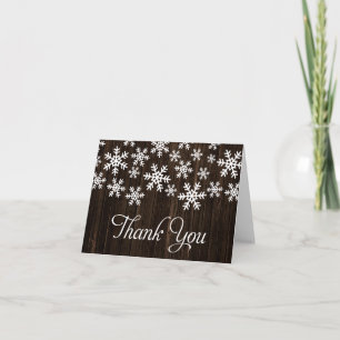 Rustic Wook White Snowflake Thank You Card