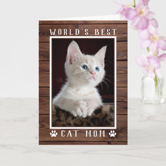 Rustic World's Best Cat Mum Birthday Photo Card (Orchid)