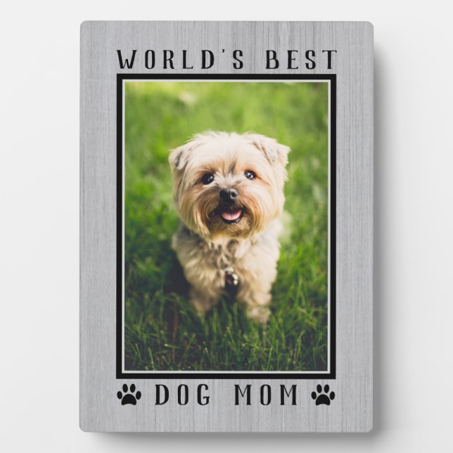 Rustic World's Best Dog Mum Paw Prints Pet Photo Plaque (Front)
