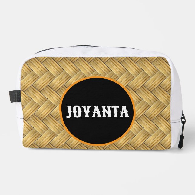 Rustic Woven Bamboo Pattern Custom Name Dopp Kit (Front)