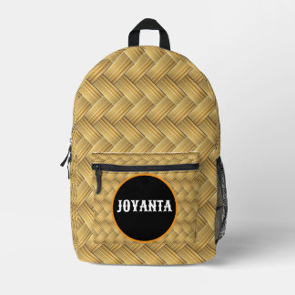 Rustic Woven Bamboo Pattern Custom Name Printed Backpack
