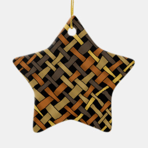 Rustic Woven Graphical Burlap Natural Colours Ceramic Tree Decoration