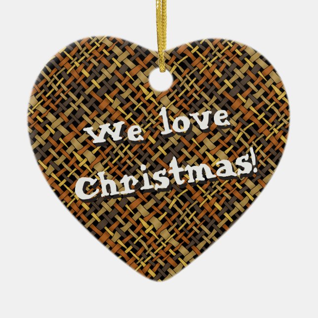 Rustic Woven Graphical Natural Burlap any Text Ceramic Tree Decoration (Front)