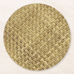 Rustic Woven Straw Texture Round Paper Coaster