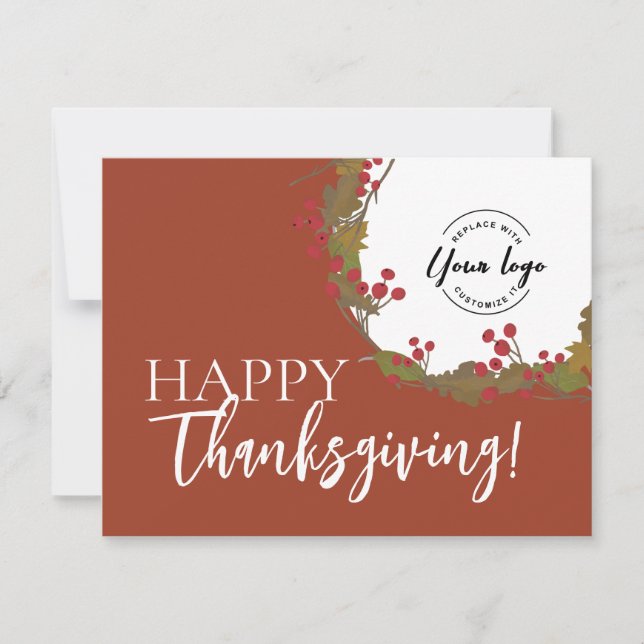 Rustic Wreath Business terracotta Thanksgiving  Holiday Card (Front)