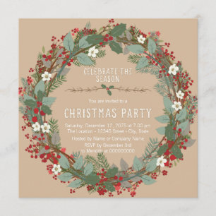 Rustic Wreath Christmas Party Invitation