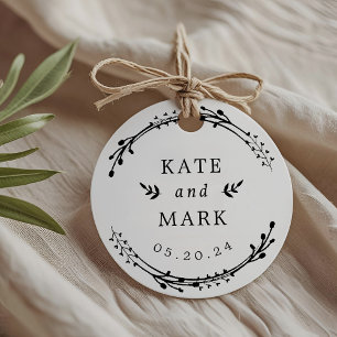 Rustic Wreath Couple Names Wedding Favour Tags