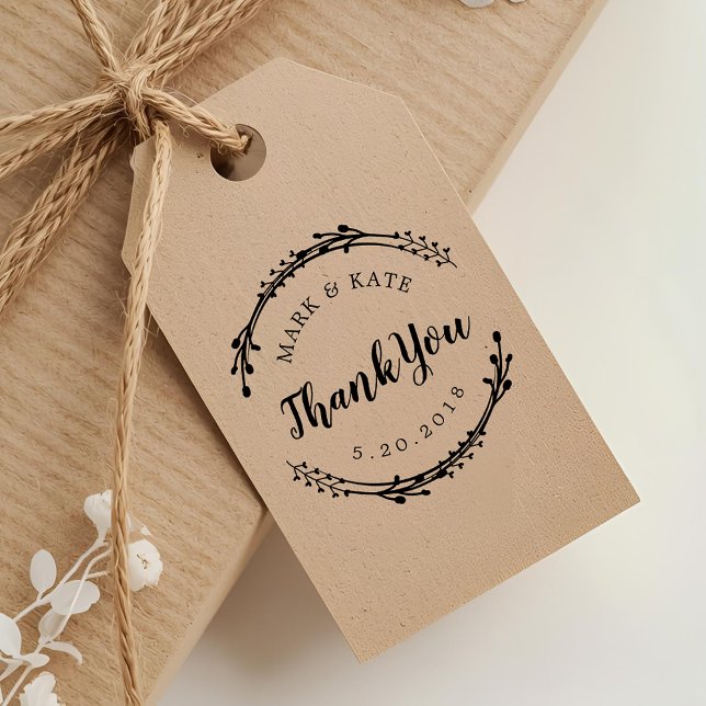Rustic Wreath Custom Wedding Favor Thank You Rubber Stamp (Creator Uploaded)