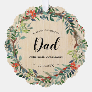 Rustic Wreath Dad Memorial Ornament Card
