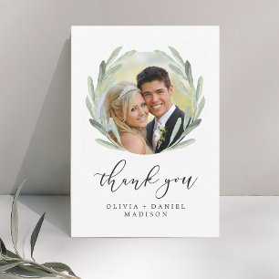 Rustic Wreath Elegant Wedding Thank You Photo Card