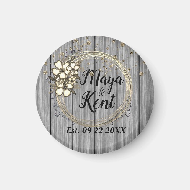Rustic Wreath Floral Glitter Wedding    Magnet (Front)
