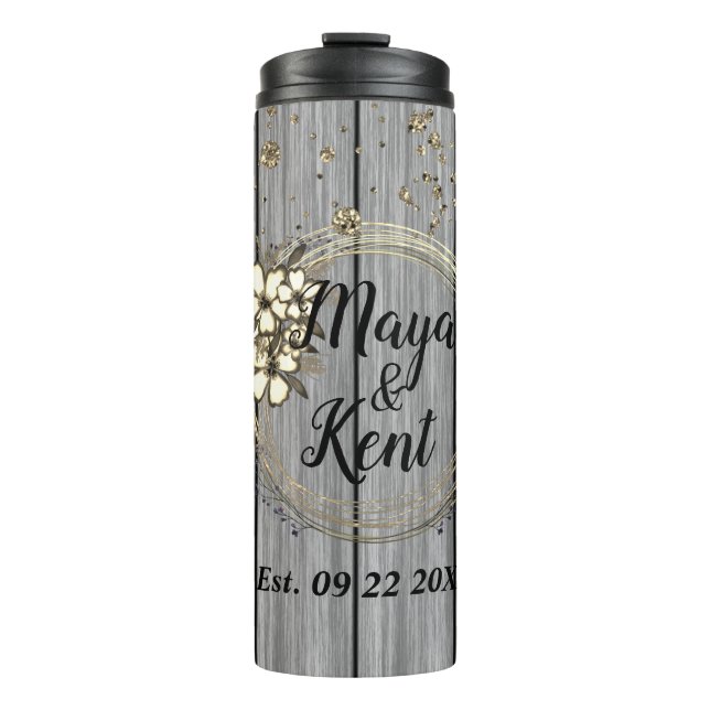Rustic Wreath Floral Glitter Wedding Thermal Tumbler (Front)