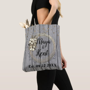 Rustic Wreath Floral Glitter Wedding Tote Bag