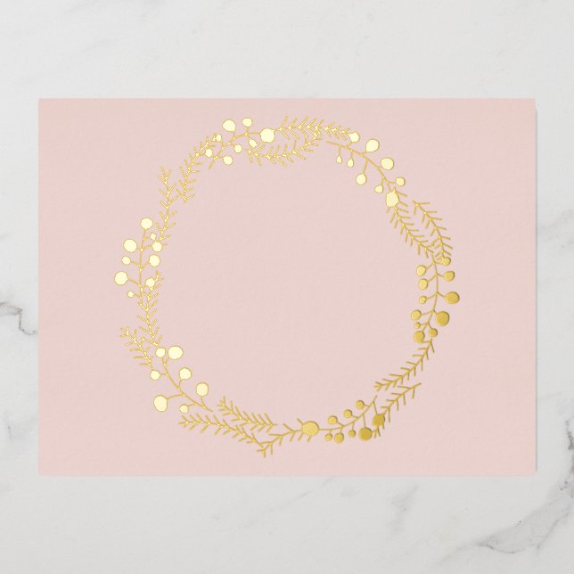 Rustic wreath frame blank blush pink holiday card (Front)