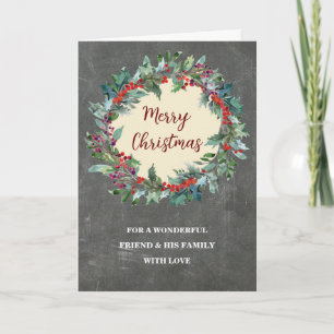Rustic Wreath Friend & Family Merry Christmas Card