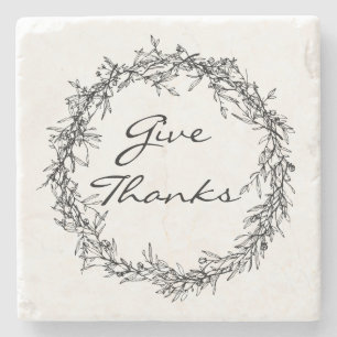 Rustic Wreath Give Thanks Stone Coaster