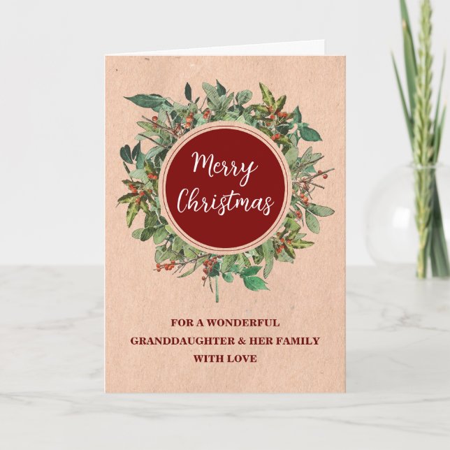 Rustic Wreath Granddaughter & Family Christmas Card (Front)