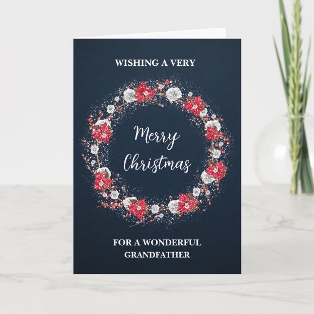 Rustic Wreath Grandfather Merry Christmas Card (Front)
