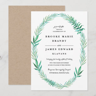 Rustic Wreath Greenery Wedding Invitation