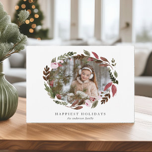 Rustic Wreath Happiest Holidays Photo Holiday Card