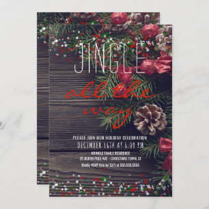Rustic Wreath Holiday Party Jingle All the Way Invitation