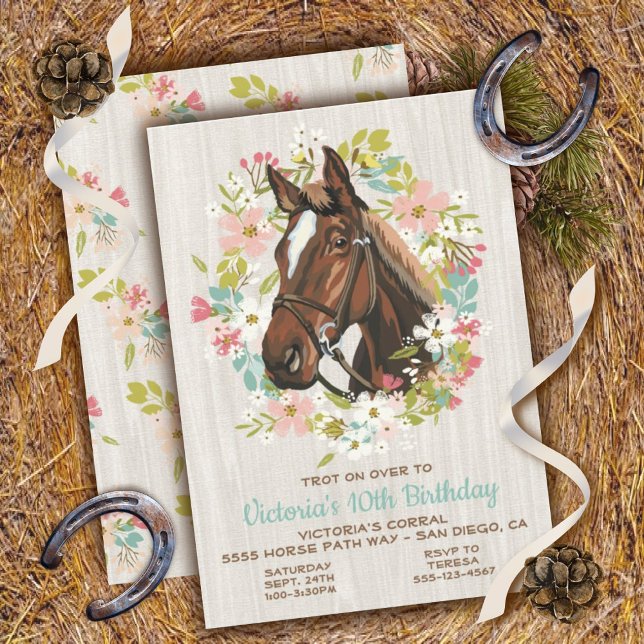 Rustic Wreath Horse Birthday Party Invitation (Creator Uploaded)
