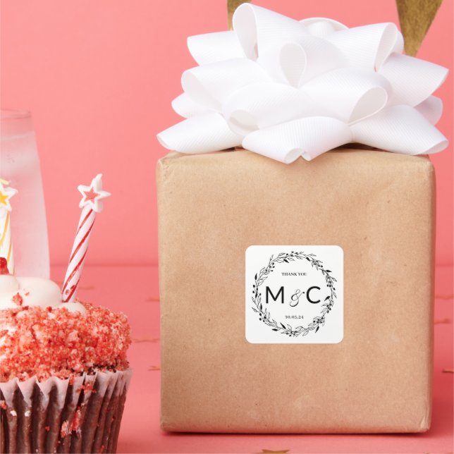 Rustic Wreath Initials Favour Label (Party)