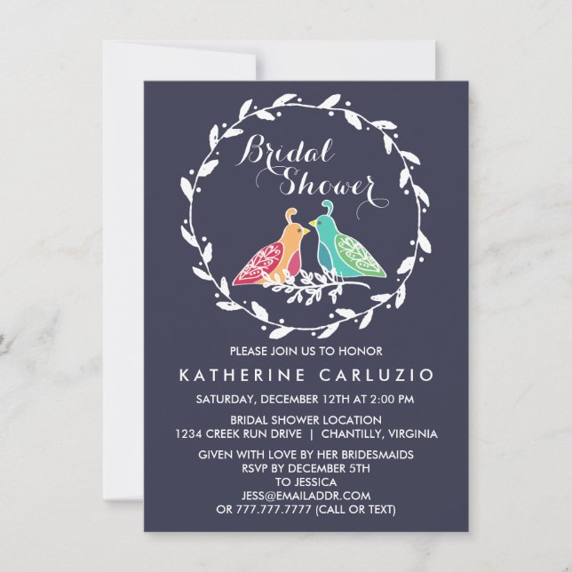 Rustic Wreath Love Birds Wedding Bridal Shower Invitation (Front)