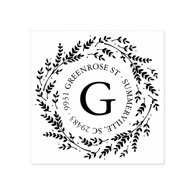 Rustic Wreath Monogram Address Stamp (Imprint)