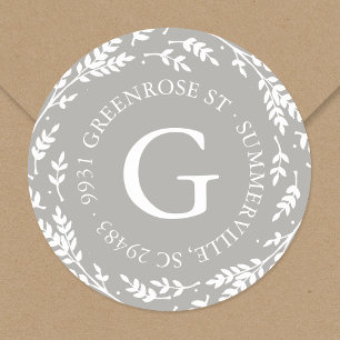 Rustic Wreath Monogram Address Sticker