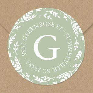Rustic Wreath Monogram Address Sticker