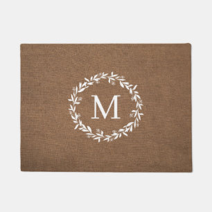 Rustic Wreath Monogram   Modern Farmhouse Doormat