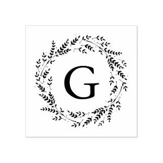 Rustic Wreath Monogram Rubber Stamp