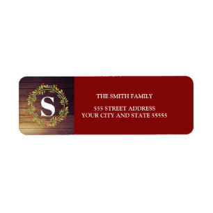 Rustic Wreath Monogrammed Return Address Label