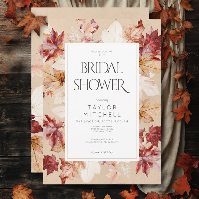 Rustic Wreath of Fall Leaves Tan Bridal Shower Invitation (Rustic Wreath of Fall Leaves Tan Bridal Shower Invitation)