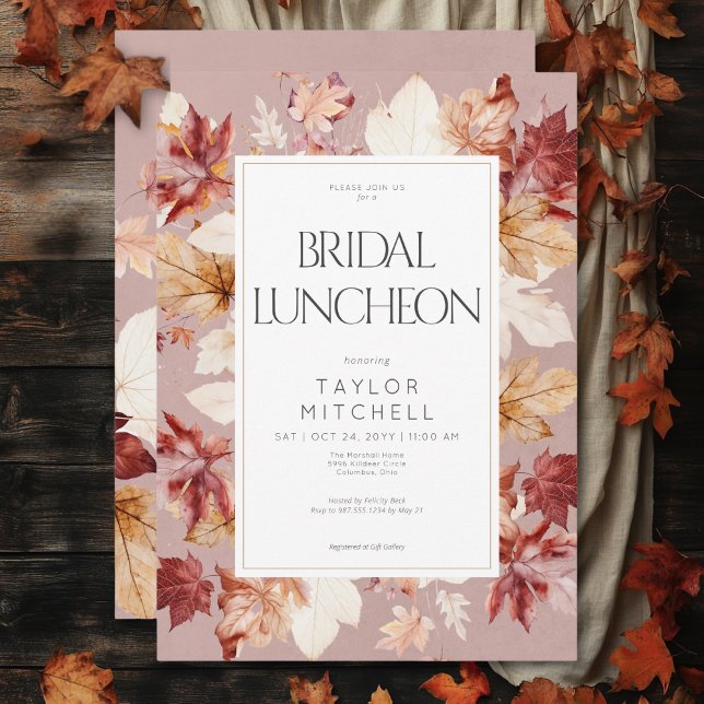 Rustic Wreath of Fall Leaves Wine Bridal Luncheon Invitation (Rustic Wreath of Fall Leaves Wine Bridal Luncheon Invitation)