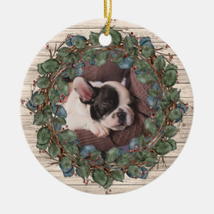 Rustic Wreath on Wood Pet Photo Ceramic Tree Decoration