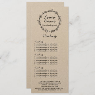 rustic wreath price list or services card