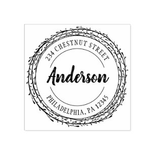 Rustic Wreath Return Address Rubber Stamp