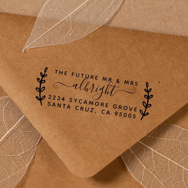 Rustic Wreath & Script "Future Mr & Mrs" Address Rubber Stamp (Creator Uploaded)