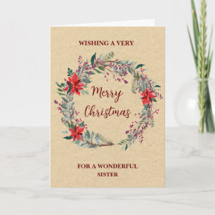 Rustic Wreath Sister Merry Christmas Card