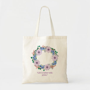Rustic Wreath Tote Bag with Purple Daises